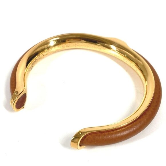 HERMES Accessory bracelet Bangle Metal / Leather Brown/GoldHardware - Picture 1 of 13
